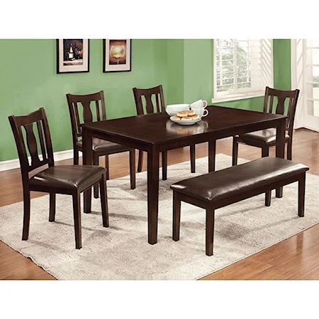 6 Piece Dining Set with Upholstered Chairs and Bench